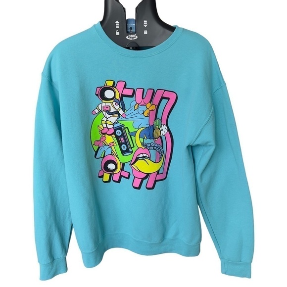 80s Teal Logo Pop Art Retro Sport Pullover Sweatshirt L - Picture 1 of 6